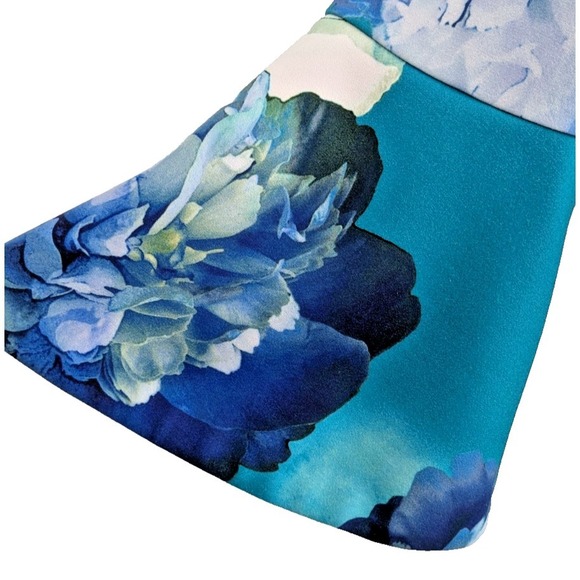 CALVIN KLEIN Midi Dress SIZE 8 Turquoise Blue White Bold Floral Easter GREAT - Picture 9 of 13